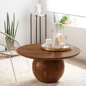 โต๊ะกาแฟทำจากไม้ทรงกลมที่มีพื้นผิวแบบเรียบง่ายเหมาะสำหรับการตกแต่งภายในห้องนั่งเล่นที่สะดวกสบายและการตกแต่งแบบศิลปะ - Product Image 1