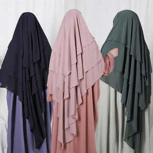 Thobe / Thawb de haute qualité 3 couches Khimar EID Ramadan prière Hijab de haute qualité femmes musulmanes Dubaï robe vêtements islamiques - Product Image 2