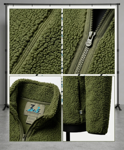 Veste en polaire sherpa vert olive pour homme, col montant, fermeture éclair, vêtements d'extérieur décontractés chauds pour l'hiver, vestes sherpa pour homme - Product Image 4