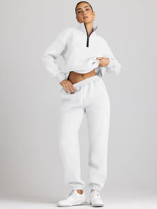 Chándales blancos para mujer, conjuntos de 2 piezas, jersey de manga larga con media cremallera y pantalones de chándal holgados con bolsillos, transpirables, personalizados - Product Image 2