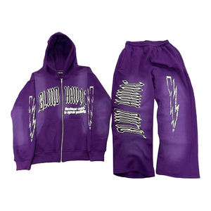 Ensemble sweat à capuche et pantalon de survêtement délavés à l'acide surdimensionnés baggy survêtements personnalisés survêtements pantalons de survêtement évasés sweats à capuche imprimés bouffants - Product Image 2