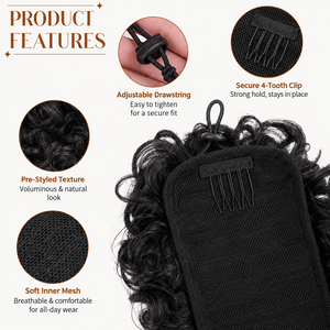 <span class=keywords><strong>Chignon</strong></span> bouclé synthétique désordonné avec cordon de serrage réglable noir naturel pour femmes - Product Image 3