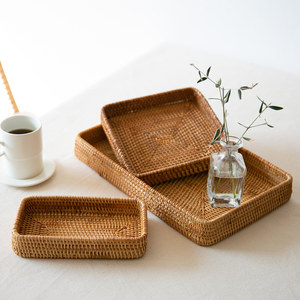 Proveedor de confianza, bandeja de decoración cuadrada rectangular de ratán natural ecológica, Juego de 3 bandejas rectangulares para almacenamiento en el hogar - Product Image 2