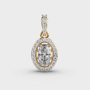 Colgante de Halo de diamante cultivado en laboratorio de 2ct de corte ovalado y redondo con oro amarillo de 14 quilates VS2 Clarity E Color para mujer Colgante de diamante - Product Image 1