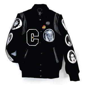 แจ็กเก็ตเบสบอลโรงเรียนวิทยาลัยทิ้งระเบิดแขนผ้าฝ้ายผ้าโพลีเอสเตอร์สีม่วงทอง - Product Image 3