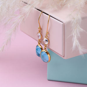 Aquamarine Quartz Ovale Pierre Forme 22K Or Lunette Bijoux 925 Argent Sterling CZ Crochet Boucles D'oreilles - Product Image 4