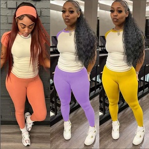 Women Summer Clothing Tall Girl Friendly Loungewear Women Set Custom Logo Soft <b>Crop</b> Shirt With <b>Legging</b> 2 Piece Women Lounge Set - Product Image 1