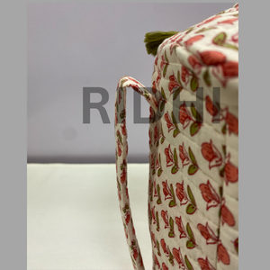 Custom Punch Pink Block Printed Cotton Quilted Travel Toiletry and Makeup <b>Bag</b> Reusable <b>Multipurpose</b> Organizer Pouch for Shopping - Product Image 4