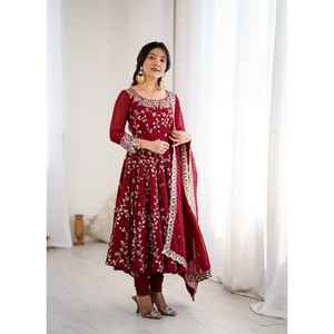 LAUNCHING NEW DESIGNER MODERN FESTIVE PARTY ANARKALI <b>DRESS</b> HEAVY FAUX GEORGETTE FABRIC EMBROIDERY SEQUENCE WORK <b>REVERSER</b> Zain - Product Image 1