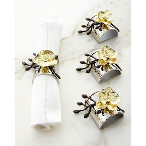 Ensemble de ronds de serviette floraux dorés élégants de porte-serviettes décoratifs en métal pour la décoration de table à manger et les événements à la maison - Product Image 5