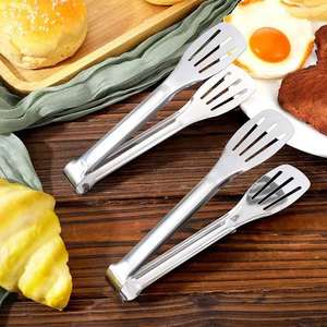 Modern Non-Slip Stainless Steel <b>BBQ</b> Kitchen <b>Tongs</b> Metal Cooking Utensil for Steak Bread Salad Heat Resistant - Product Image 1