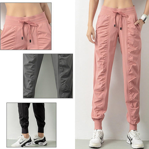 Joggers de cintura elástica alta para mujer, pantalones de Yoga de entrenamiento de patrón sólido de estilo frontal plano con cierre ajustable para invierno - Product Image 3