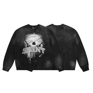 เสื้อฮู้ดดี้ผ้าฝ้าย 100% หนานุ่ม สไตล์วินเทจ สีดำฟอกกรด ลวดลายกราฟิกพิมพ์เอง สำหรับผู้ชาย ใส่ในฤดูหนาว - Product Image 4