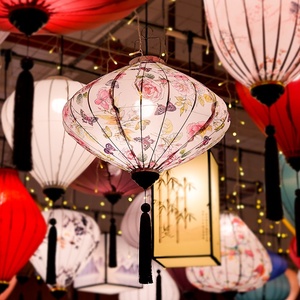 BAMBOO FRAME <b>LANTERN</b> / LIGHTWEIGHT SILK FABRIC / NATURAL STYLE DECORATION - Product Image 4