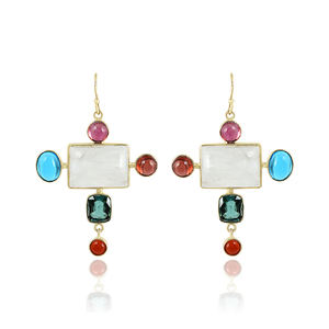 Classique plaqué or 925 argent Sterling lunette ensemble multicolore pierres précieuses boucles d'oreilles pour les femmes pour les mariages fêtes grand cadeau - Product Image 2