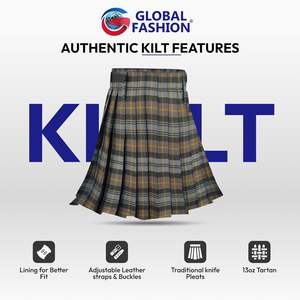 Kilt écossais Highland Gordon pour homme, en tartan vieilli, fabriqué en laine acrylique durable, avec sangles et boucles en cuir - Product Image 5
