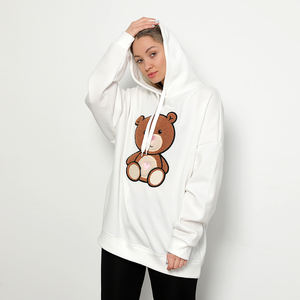 Vente en gros de sweat à capuche ample de couleur unie pour couple en polaire pour femmes épaules tombantes - Product Image 2