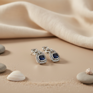 Boucles d'oreilles pendantes en argent plaqué or 14 carats avec saphir pour femmes, chaîne à maillons avec diamant en forme de cœur pour mariage ou cadeau - Product Image 1