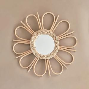 Espejo de pared de diseño decorativo de ratán natural para colgar en la pared de girasol bohemio hecho a mano - Product Image 2