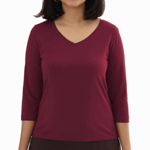 Camiseta de Verano para Mujer, Premium, Delgada, Transpirable, Color Granate, Casual, Corte Regular, 100% Algodón Grueso, Personalizable - Product Image 1