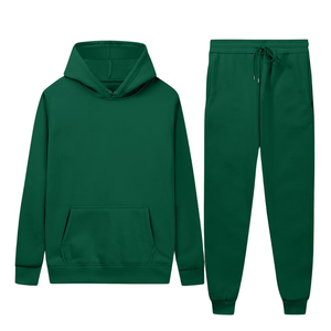 Conjunto Deportivo Informal de Felpa de Algodón, Sudadera con Capucha y Pantalones Deportivos Verdes Unisex, para Gimnasio, Entrenamiento, Ropa de Invierno - Product Image 1