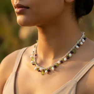 <b>Handmade</b> Women's Pearl & Gemstone Crochet Necklace Elegant <b>Handmade</b> <b>Jewelry</b> - Product Image 1