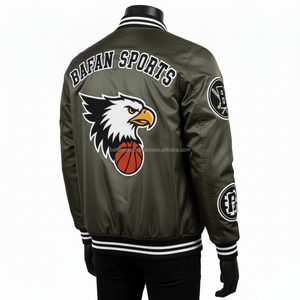 Haute Qualité 280 GSM Satin Polyester Femmes Bomber Veste Olive Vert Côte Manchette Broderie Personnalisée Logo Style Femmes Bomber Vestes - Product Image 4