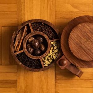 ELEGANT NATURAL WOODEN Premium Printed Home Wooden Tabletop Spice Box With Separate Compartments for Spices and Dry Fruit Box - Product Image 1