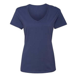 T-shirt à manches courtes en coton et élasthanne de haute qualité, couleur personnalisée, col en V, pour femmes - Product Image 1