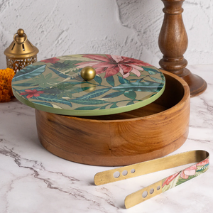 Indian Essence Wood Roti Box con pinzas Hecho de utensilios de cocina de forma redonda de alta calidad Chapati Box con una tapa desmontable - Product Image 2