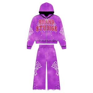 Chándales de entrenamiento de ajuste regular de color liso con estampado de diseño de logotipo personalizado para hombre, conjunto de dos piezas personalizado, traje de entrenamiento - Product Image 2