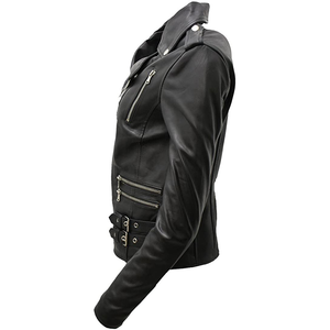 Veste de moto en cuir noir pour femmes Slim Fit Asymmetric Zipper Classic Moto Biker Style Outerwear Real Leather Coat - Product Image 5