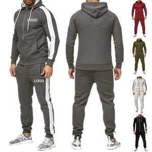 Ensemble sweat à capuche et pantalon de survêtement unisexe à rayures latérales avec fermeture éclair brodée et délavé à l'acide Survêtements d'hiver pour hommes - Product Image 2