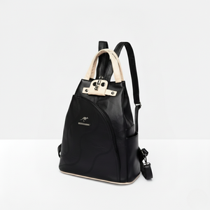 <b>Lady</b> Stylish Water-Resistant Compact Vegan Leather <b>Backpack</b> Detachable Strap Fashionable Vintage Print Office National Polyester - Product Image 3