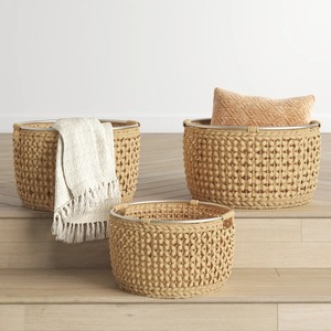 Juego de 3 Cestas Redondas Tejidas con Diseño de Flores de Jacinto de Agua, Cesta de Almacenamiento Hecha a Mano, Ecológica, Hecha en Vietnam - Product Image 4