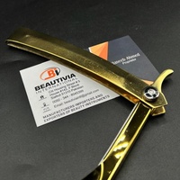 Plasma doré, rasoir droit pour salon de coiffure en acier inoxydable, coupe gorge, nouveau logo personnalisé