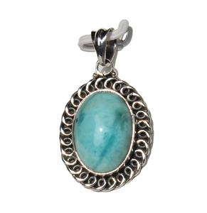 Cabujón de Larimar verde Natural, colgante Unisex de Plata de Ley 925, forma ovalada, ajuste de bisel, piedras de cristal curativas, Piedras envolventes - Product Image 1