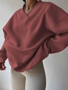Rose rose surdimensionné femmes col en v sweat lourd coton polaire pull goutte épaule respirant Streetwear à manches longues - Product Image 6