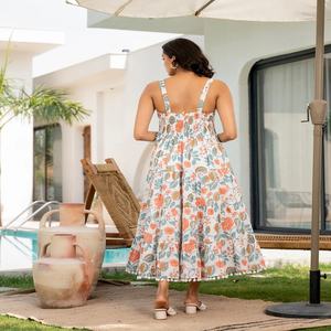 Magnifique robe ethnique longue à bretelles vintage à imprimé floral pour femmes 100% coton respirant séchage rapide ODM - Product Image 3