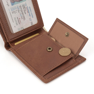 <b>Men's</b> Genuine Leather Slim <b>Wallet</b> With Striped Lining Fold Closure Card Holder Short Length Minimalist Design - Product Image 6