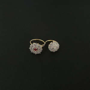 Labono Art Trendy chapado en oro declaración diseño geométrico FAW0036 anillo doble Rosa rubí piedra corte ovalado incrustaciones plata anillos de moda - Product Image 1