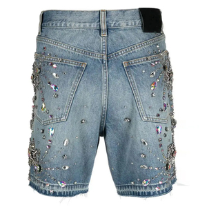 Shorts en jean pour hommes, décontractés, vintage, en denim uni, avec logo personnalisé, strass, 100 % coton, séchage rapide, respirants, taille moyenne, vente en gros pour l'été - Product Image 2