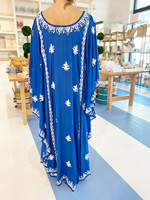 Robe Kaftan Classique Rétro Vintage d'Été pour Femme en Coton Brodé de Motifs Floraux Suzani, Rayures et Imprimé Léopard, Teinte Unie