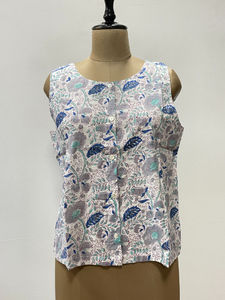 เสื้อกล้ามคอวีสั้นสไตล์โบฮีเมียนลายดอกไม้พิมพ์บล็อกด้วยมือจากผ้าฝ้ายเป็นมิตรกับสิ่งแวดล้อมสำหรับผู้หญิง  แบบลำลองติดกระดุม - Product Image 5