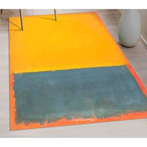 Tapis de style Mark Rothko : Tapis imprimé minimaliste jaune et gris, tapis doux non tissé - Product Image 1