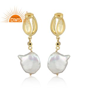 Último diseño hecho a mano 18K chapado en oro perla de agua dulce y turquesa piedra preciosa colgante pendiente Demi joyería fina fabricante - Product Image 3