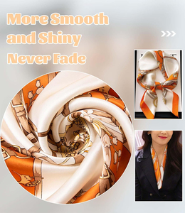 Pañuelo de Seda 100% con Estampado Digital a Cuadros y Logotipo Personalizado, Hijab de Satén Suave de Alta Calidad - Product Image 3