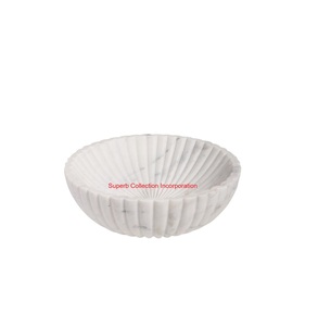 Bol décoratif en marbre blanc fabriqué à la main bol d'accent sculpté en marbre naturel élégant pour centre de table de décoration intérieure moderne - Product Image 1