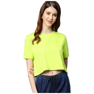 Tops cortos de alta calidad para mujer, ropa de calle de algodón 100%, secado rápido, transpirable, estampado de logotipo personalizado, cuello redondo, servicio OEM - Product Image 2