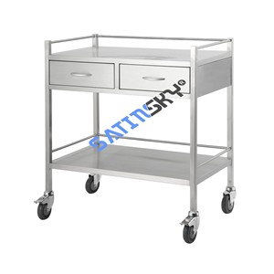 Stainless Steel Two <b>Drawer</b> Side Side Manual <b>Trolley</b> High Grade 304 Surgical Instrument Set for Hospital Clinic Use CE Certified - Product Image 4